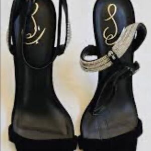 Black Sam Edelman Ophelia Ankle Strap and Jeweled Heel. Size 6.5